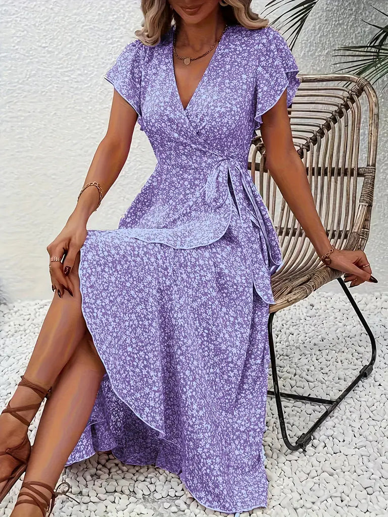 Damen Wickelkleid mit fließendem Saum und eleganten Rüschendetails WW