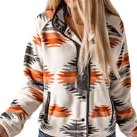 Damen bequemes Fleece-Jacke mit modischem Muster und praktischen Taschen WW