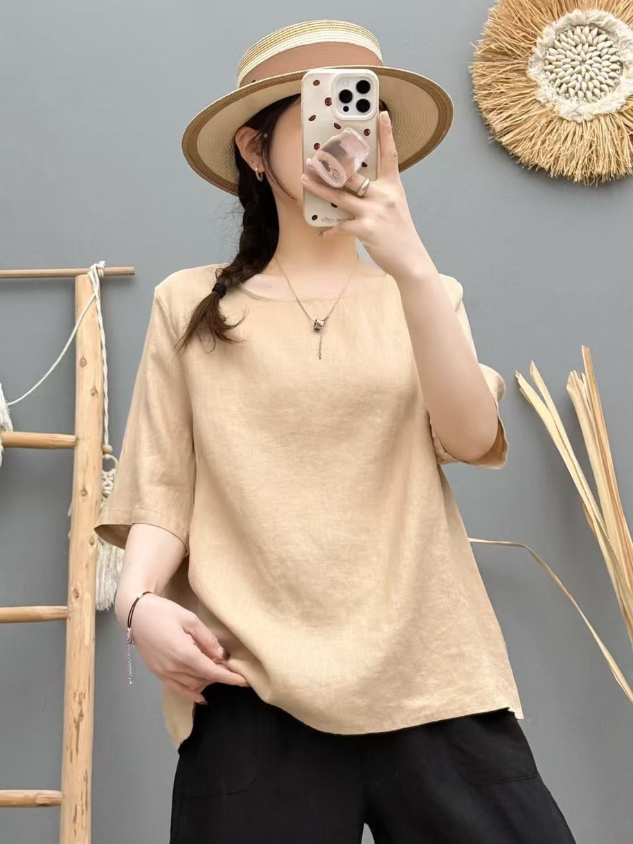 Damen Relaxed Fit Leinen Oversized Top WW