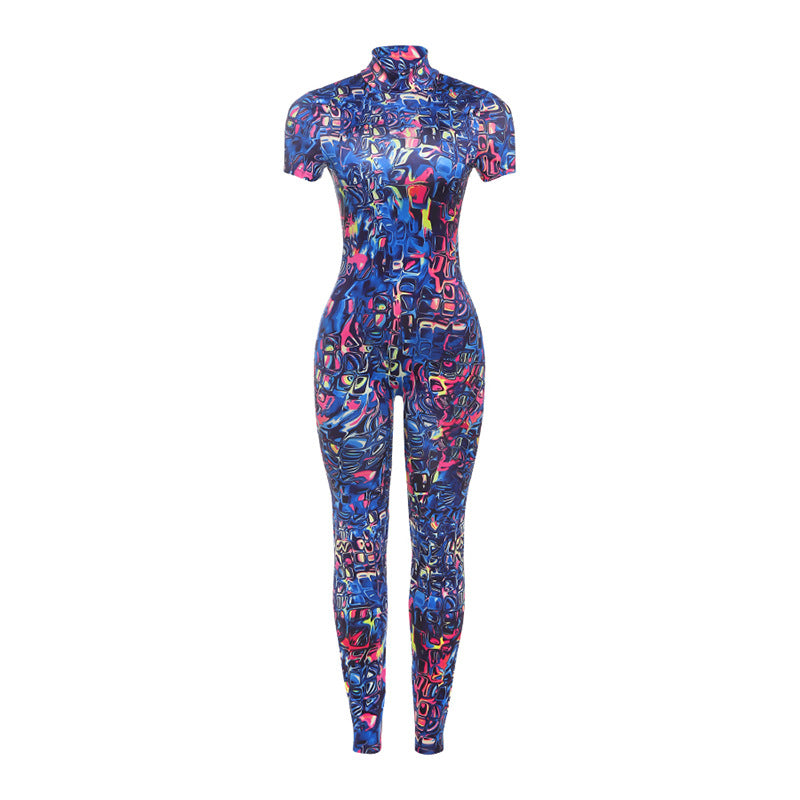 Damen Cat Suit mit Leopardenmuster und hochgeschlossenem Kragen WW