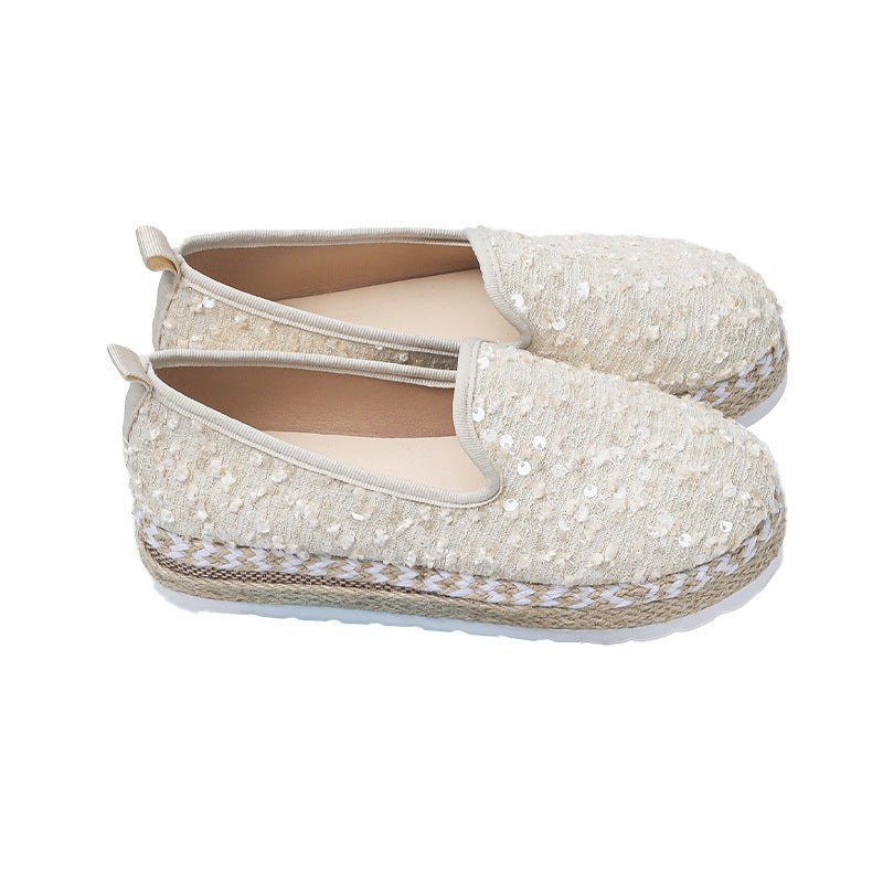 Damen Slip-On Espadrilles mit funkelnden Pailletten und komfortabler Plateausohle WW