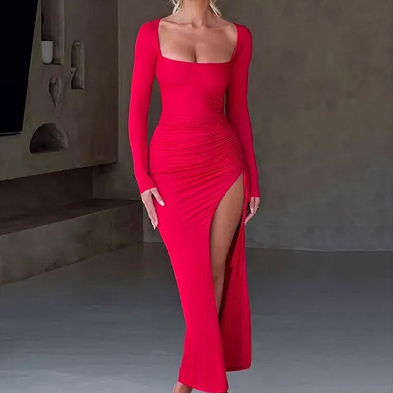 Damen Kleid mit raffiniertem Drapierungseffekt und sexy Schlitz W&W Mode