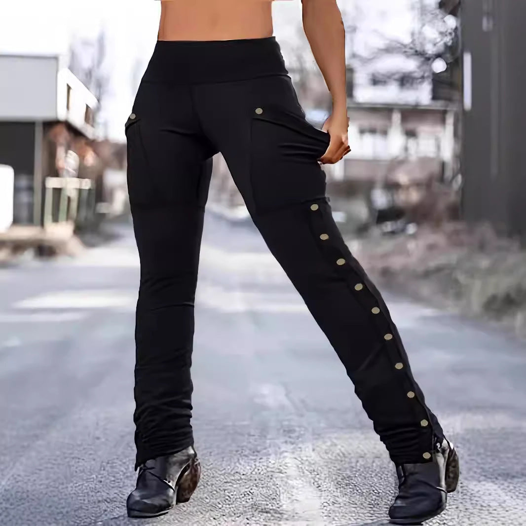 Damen Sportliche High-Waist Leggings mit vielseitigen Taschen und Druckknopfdetails WW