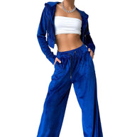 Damen Sportliches Freizeit-Set mit lässiger Kapuzenjacke und weit geschnittenen Hosen WW