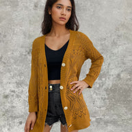 Damen Strickcardigan mit luftigen Mustern und Knopfdetails WW