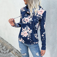 Damen Kapuzenpullover mit floralem Muster und modernem Rollkragen WW