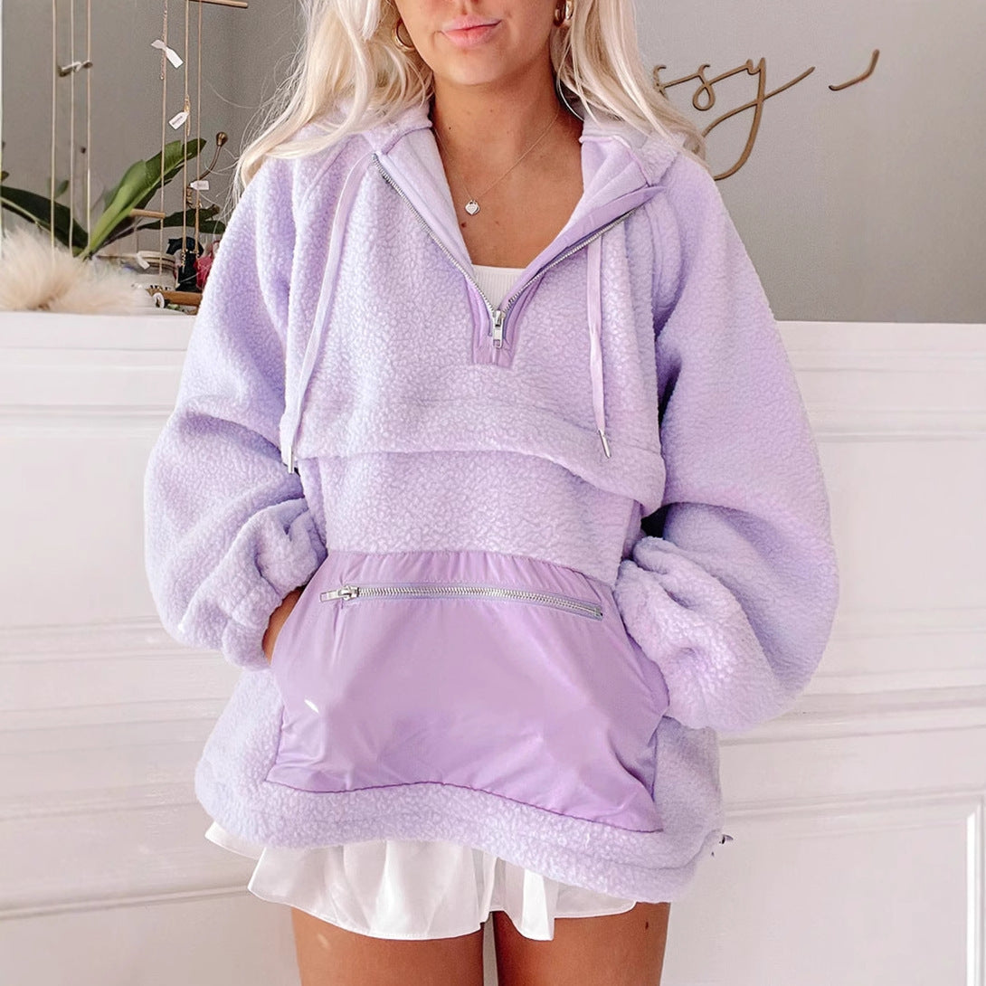 Damen Fleece-Pullover mit hohem Kragen und praktischer Fronttasche WW