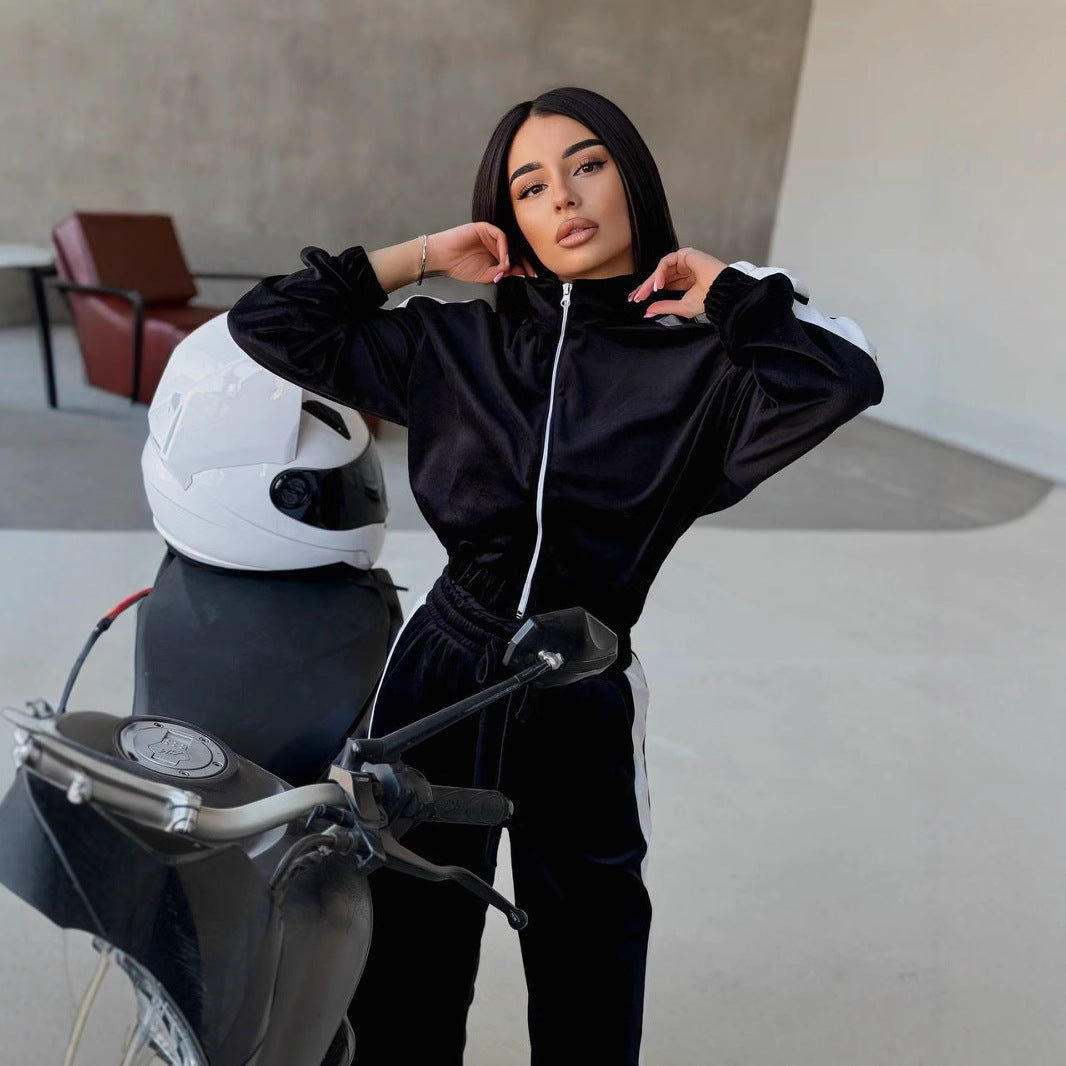Damen sportliches Fleece-Anzug-Set mit elastischen Einsätzen WW