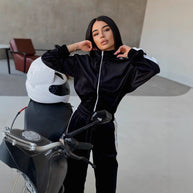 Damen sportliches Fleece-Anzug-Set mit elastischen Einsätzen WW