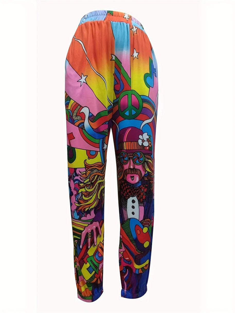 Damen Bequeme Freizeithose mit buntem Grafikdesign WW
