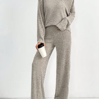 Damen bequemes Lounge-Set mit V-Ausschnitt und weitem Schnitt WW