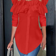 Damen Bluse mit schulterfreiem Design und voluminösen Rüschendetails WW