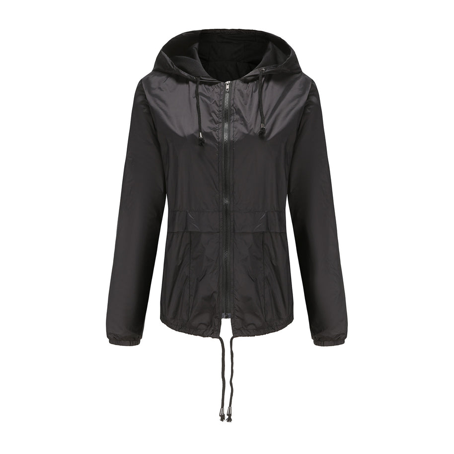 Damen sportliche Windbreaker-Jacke mit verstellbarer Kapuze und elastischen Bündchen WW