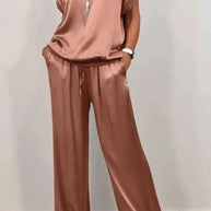 Damen elegantes Lounge-Set mit fließendem Schnitt und elastischem Bund WW