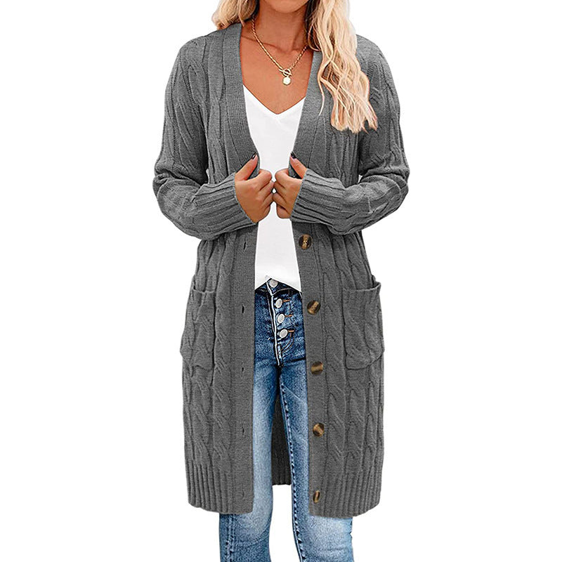 Damen Strickjacke mit asymmetrischem Zopfmuster und praktischen Taschen WW