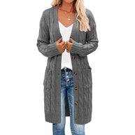 Damen Strickjacke mit asymmetrischem Zopfmuster und praktischen Taschen WW