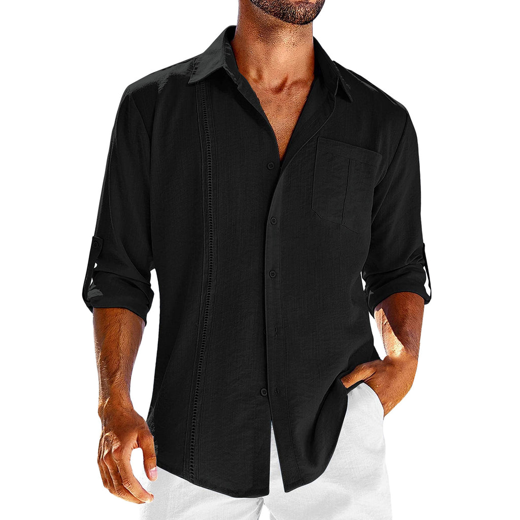 Herren luftiges Leinenhemd mit modischem Knopfdesign WW