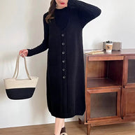 Damen Strapazierfähiges Strickkleid mit Knopfleiste und Taschen WW