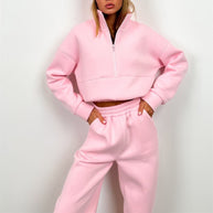 Damen Sportliches Freizeit-Loungewear-Set mit Stehkragen WW