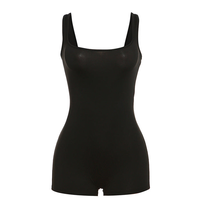 Damen Figurbetonter Jumpsuit mit tiefem Ausschnitt und elastischem Material W&W Mode