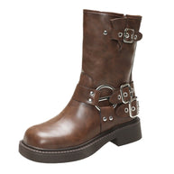 Damen Stiefel mit modischen Schnallen und rutschfester Sohle WW