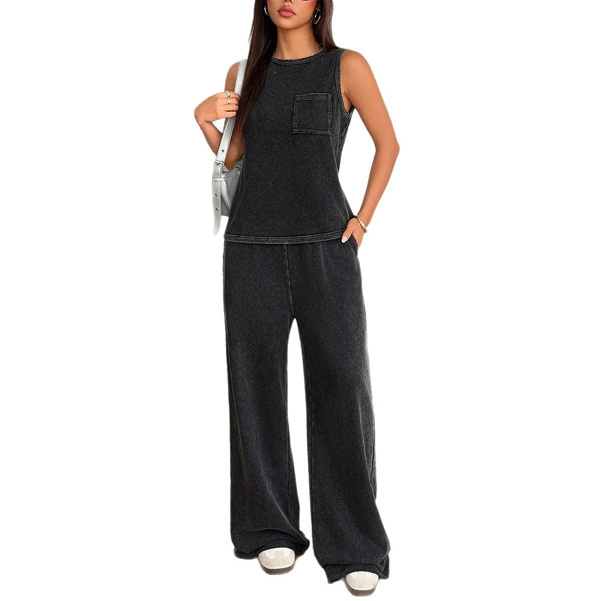 Damen Bequemes Freizeit-Set mit weit geschnittenen Hosen und ärmellosem Oberteil WW