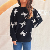 Damen Pullover mit verspieltem Schleifenmotiv und lässigem Schnitt WW