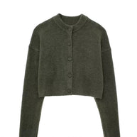 Damen kurze Strickjacke mit Knopfleiste und elegantem Rundhalsausschnitt WW