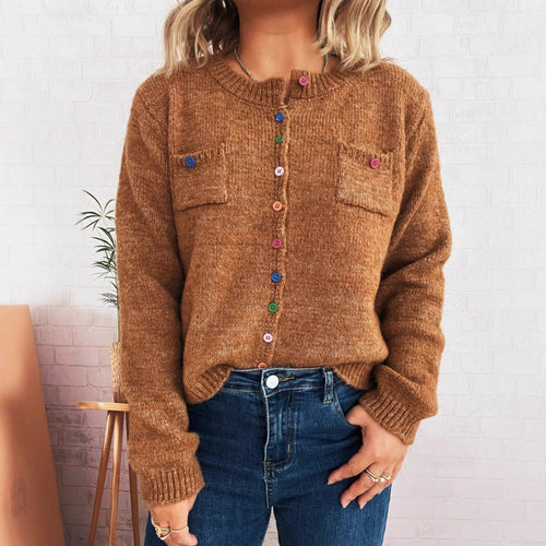 Damen Strickjacke mit bunten Knopfdetails und praktischen Taschen WW