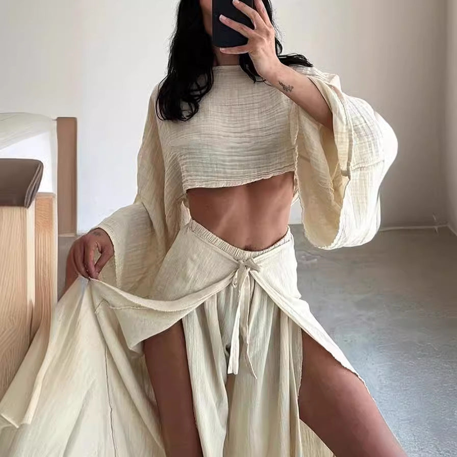 Damen Lässiges Zweiteiliges Set mit oversize Oberteil und weiten Hosen WW