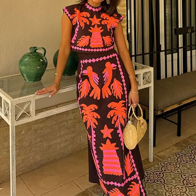 Damen Maxikleid mit lebhaftem, künstlerischem Muster und elegantem Schnitt W&W Mode