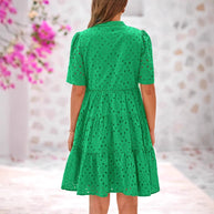 Damen luftiges Midikleid mit romantischem Lochmuster und V-Ausschnitt WW