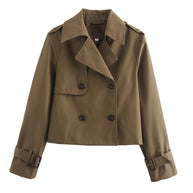 Damen Kurz Cropped Doppelreihige Trenchcoat WW