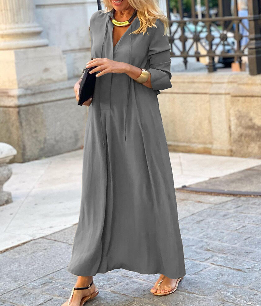 Damen Langes, luftiges Kleid mit Bindegürtel und eleganten Ärmeln WW