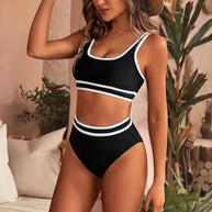 Damen Sportliches Bikini-Set mit hoch geschnittenem Unterteil und sportlichem Oberteil WW