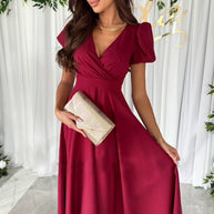 Damen elegantes Wickelkleid mit bezaubernden Puffärmeln WW