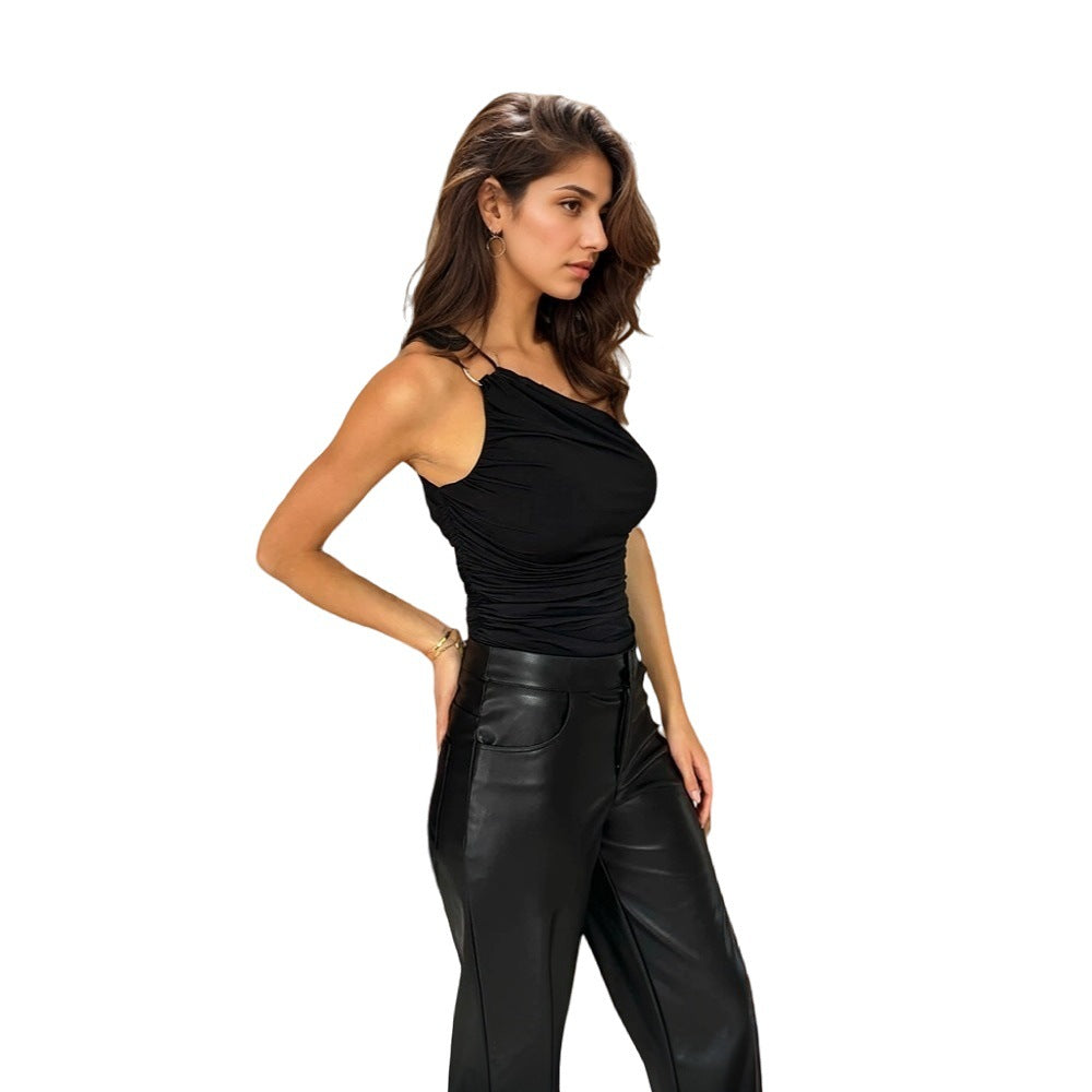 Damen ärmelloses Oberteil mit elegantem Wickeldesign und modischen Rüschendetails W&W