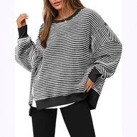 Damen lässiger gestreifter Oversized Pullover WW