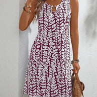 Damen ärmelloses Sommerkleid mit modischem Schlüssel-Ausschnitt und floralem Muster WW