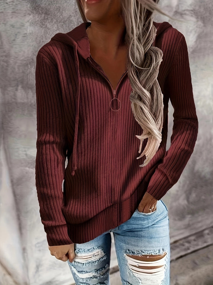 Damen Hoodie mit Reißverschluss und lässigem Rippenstrickdesign W&W Mode