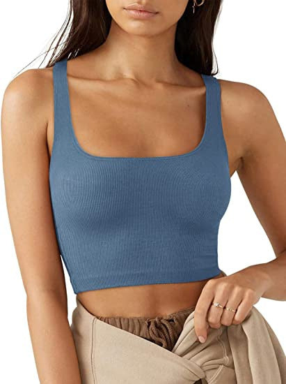 Damen Crop Top mit geripptem Stoff und breiten Trägern W&W Mode