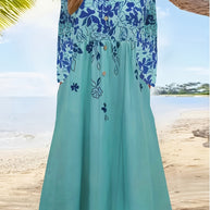 Damen Boho Maxikleid mit floralem Print und knöpfbarem Oberteil WW