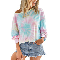 Damen lässiges Sweatshirt mit asymmetrischem Ausschnitt und modernem Tie-Dye-Design WW