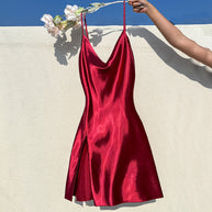 Damen Satin Kleid mit tiefem Ausschnitt WW