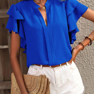 Damen Bluse mit dekorativen Rüschendetails und elegantem V-Ausschnitt WW