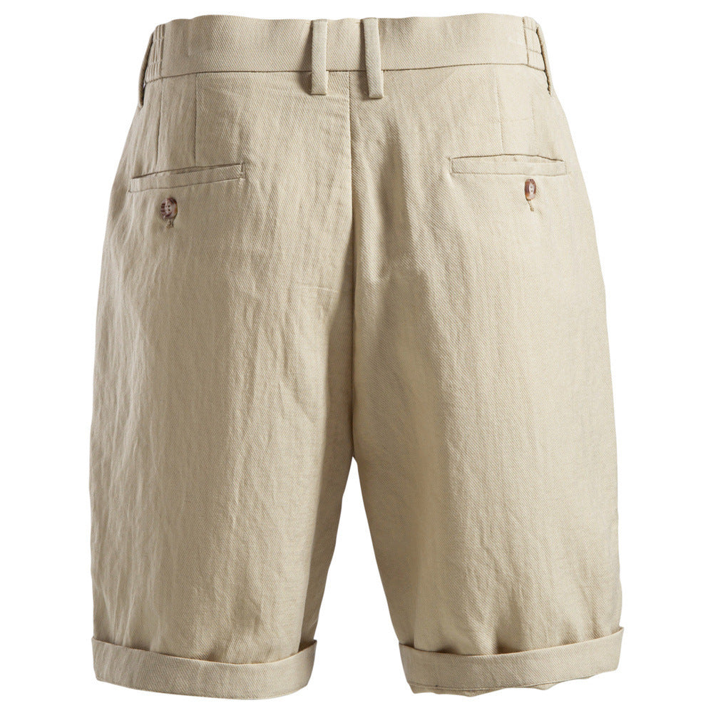 Herren nan lässige Leinenshorts mit Umschlag und Bundfalten W&W Mode