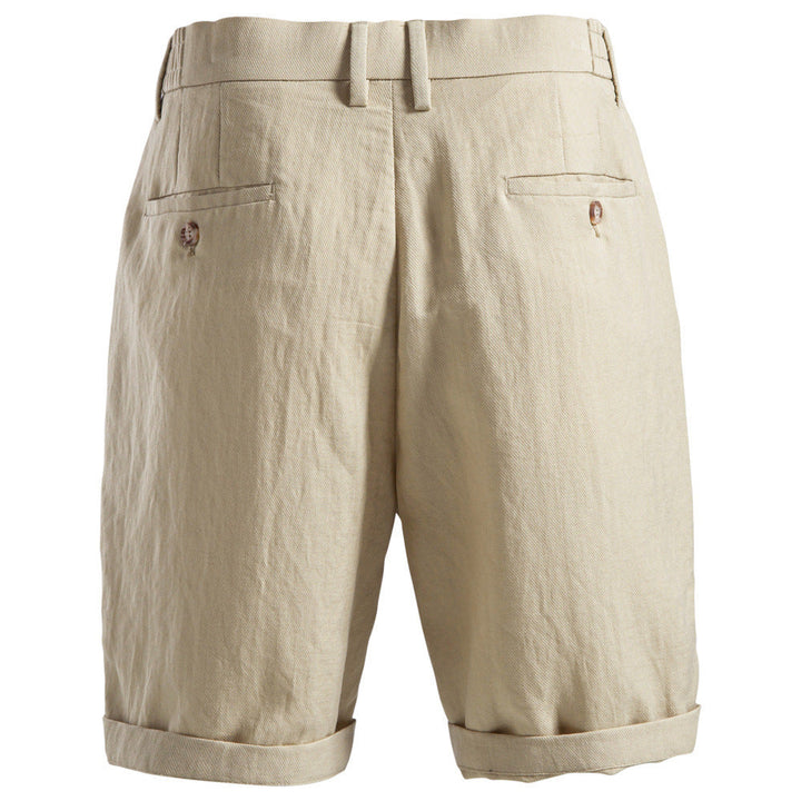 Herren nan lässige Leinenshorts mit Umschlag und Bundfalten W&W Mode