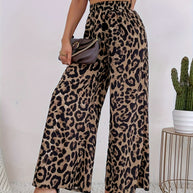 Damen Weite Leopard-Hosen aus fließendem Material mit elastischem Bund WW