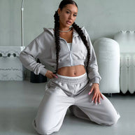 Damen sportliches Cropped Oberteil und weite Freizeithosen Set WW
