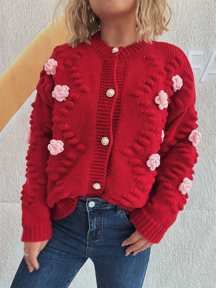 Damen Strickjacke mit floralen Applikationen und komfortablem Schnitt WW